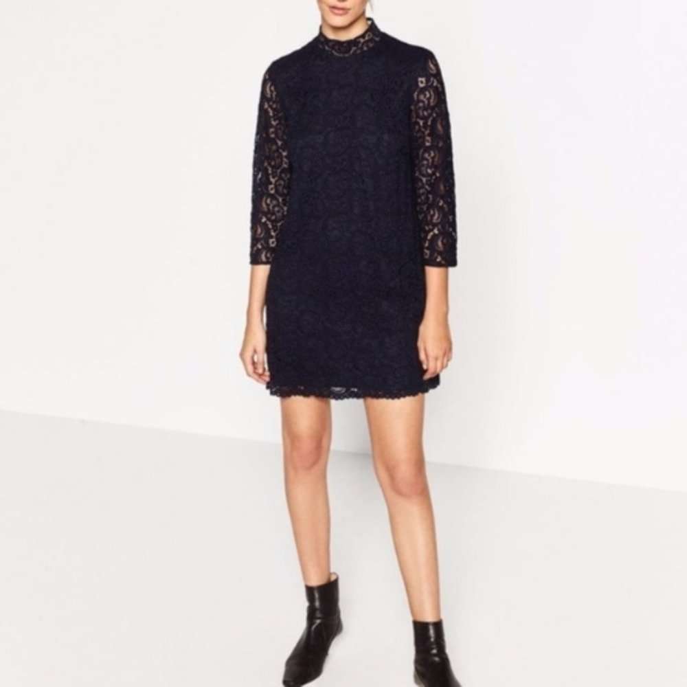 Zara Contrast Fabric Black Lace Dress
